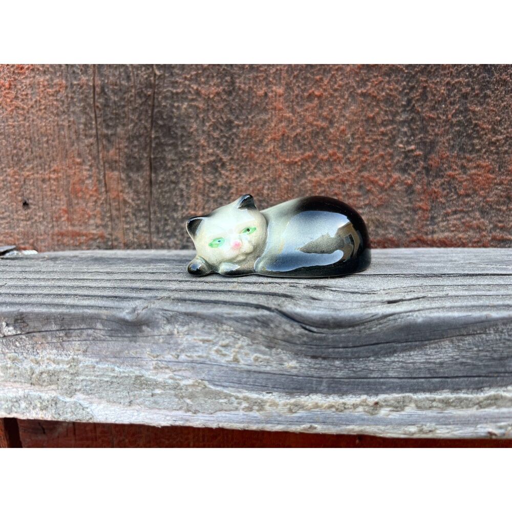 Vintage Goebel Germany Porcelain Cat Figurine 1973 Black & White Ceramic Kitten